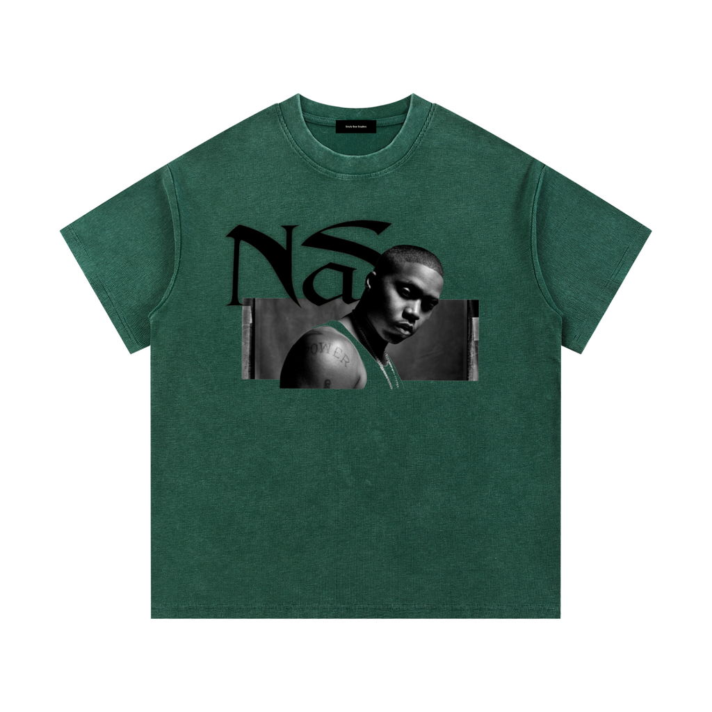 Old School Hip Hop Mineral Wash Waffle Knit T-Shirt - Grizzly Bear Graphics