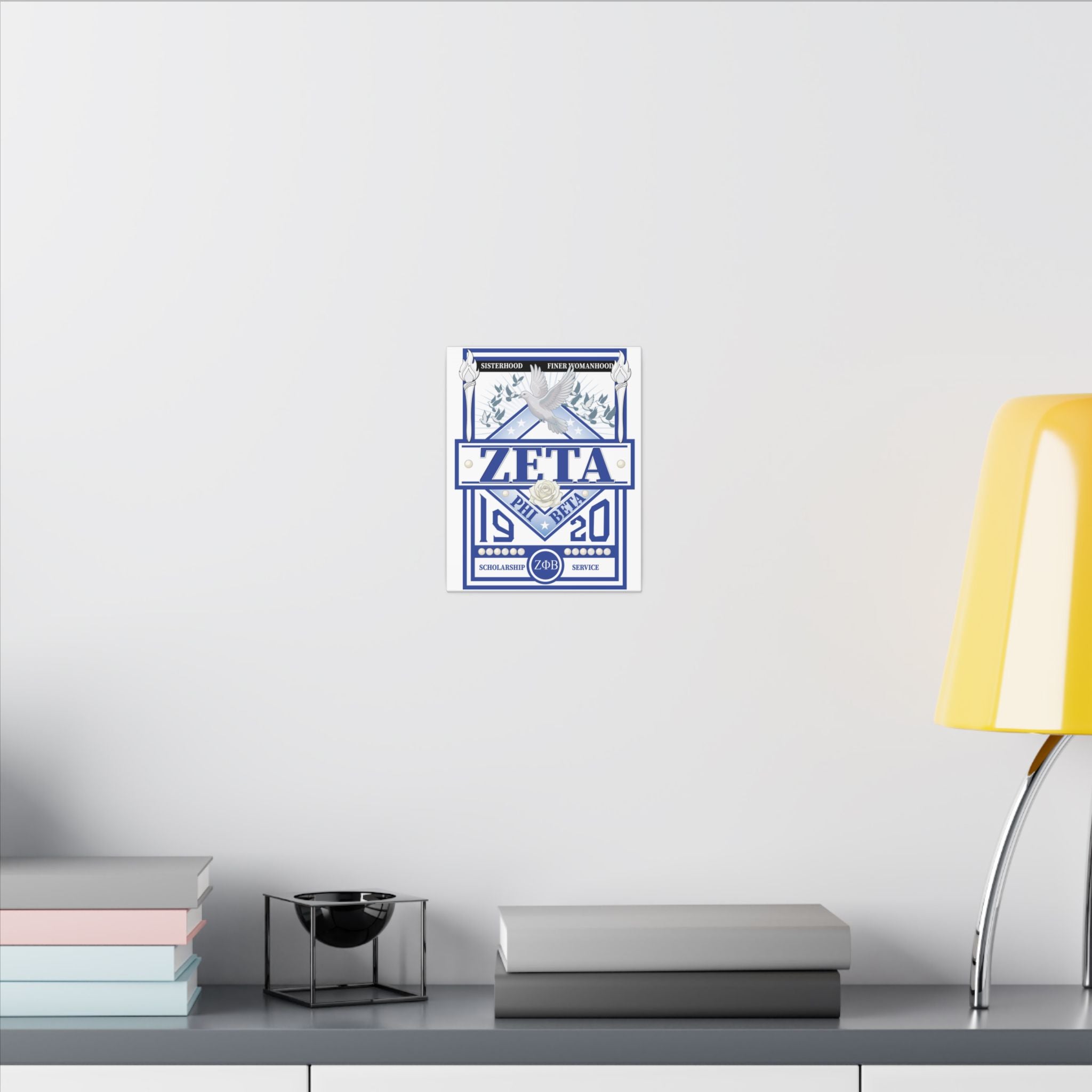 Canvas print featuring Zeta Phi Beta Sorority logo with a grizzly bear graphic on a textured canvas background.