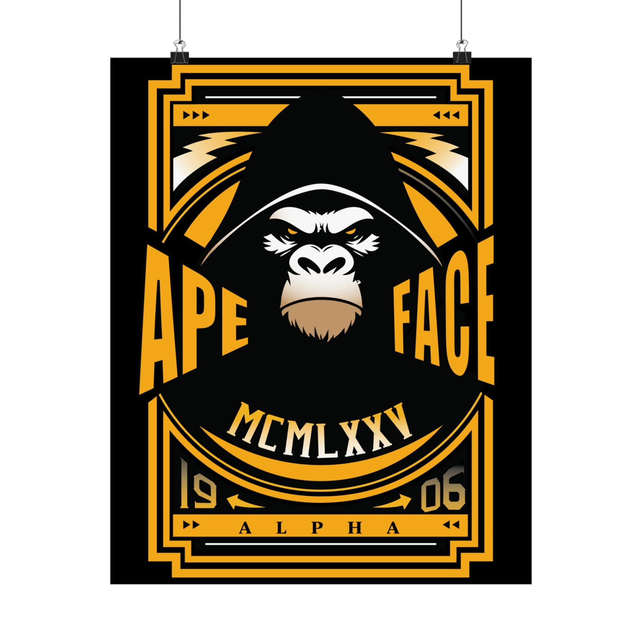 Ape Face Satin Poster – Bold Retro Gorilla Wall Art (300gsm)