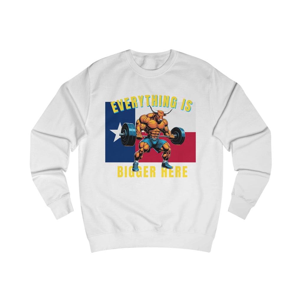 Texas Strong Powerlifting Sweatshirt – "Everything Is Bigger Here" Gym Pullover - Grizzly Bear Graphics