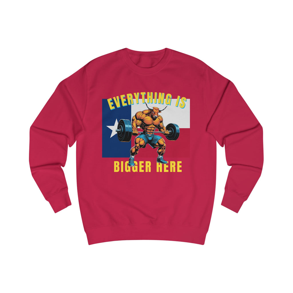 Texas Strong Powerlifting Sweatshirt – "Everything Is Bigger Here" Gym Pullover - Grizzly Bear Graphics
