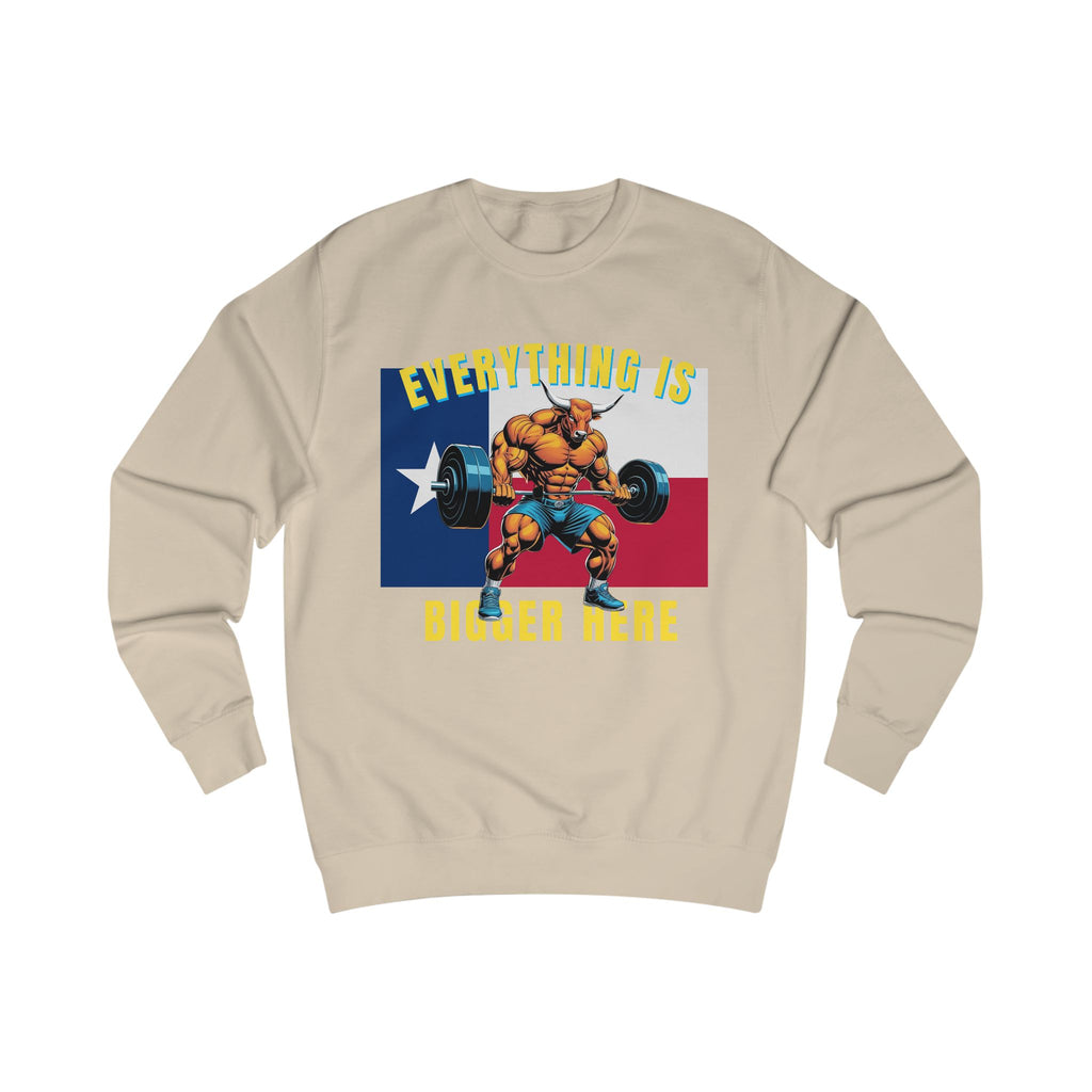 Texas Strong Powerlifting Sweatshirt – "Everything Is Bigger Here" Gym Pullover - Grizzly Bear Graphics