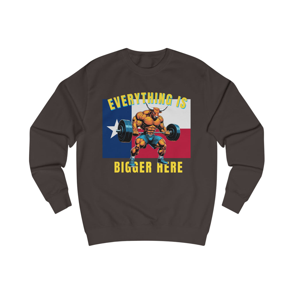 Texas Strong Powerlifting Sweatshirt – "Everything Is Bigger Here" Gym Pullover - Grizzly Bear Graphics