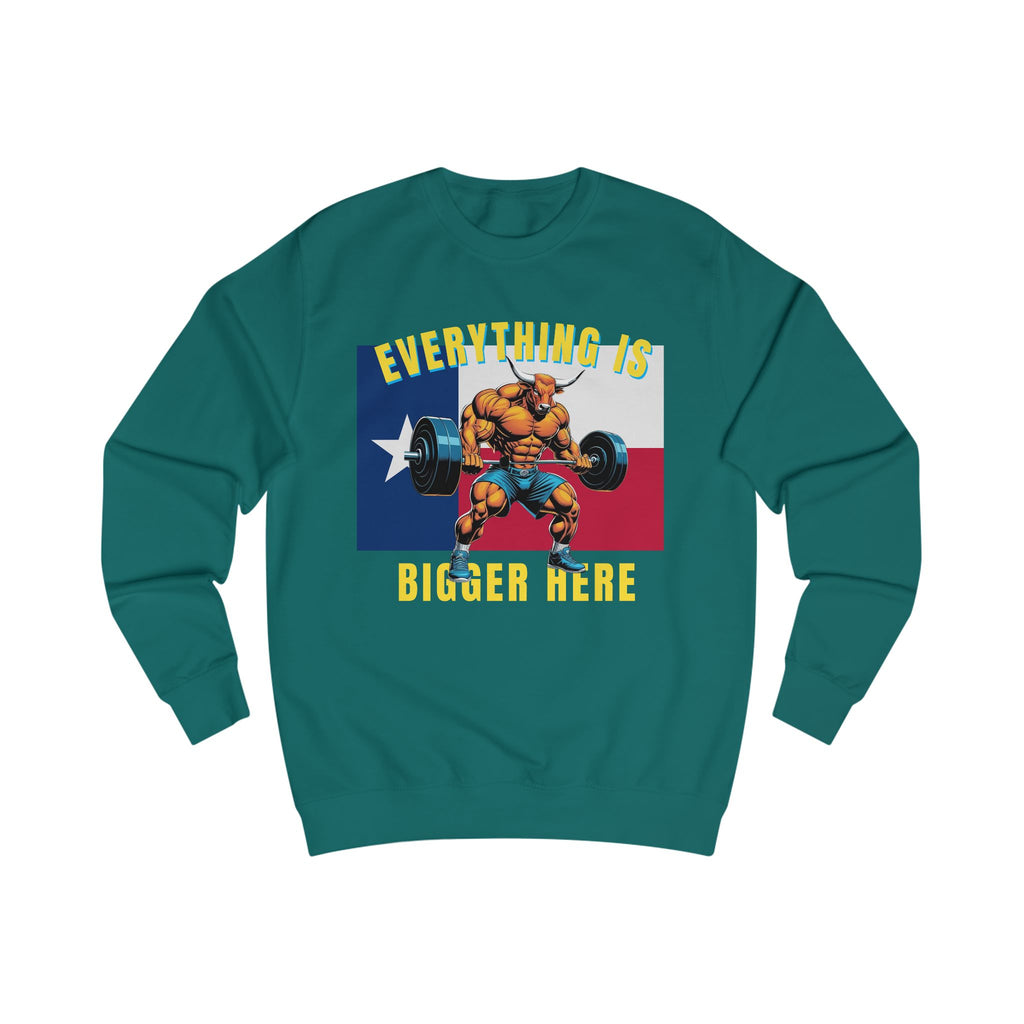 Texas Strong Powerlifting Sweatshirt – "Everything Is Bigger Here" Gym Pullover - Grizzly Bear Graphics