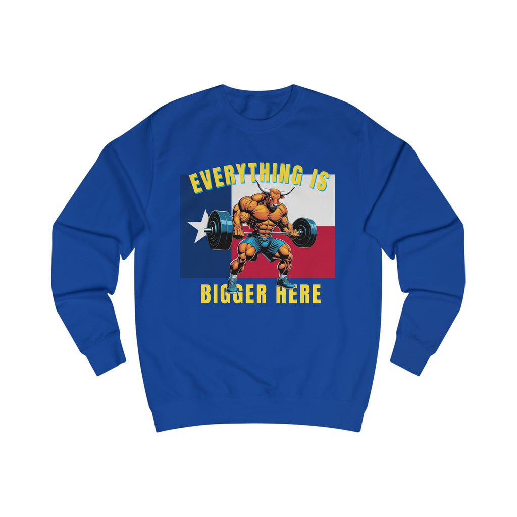 Texas Strong Powerlifting Sweatshirt – "Everything Is Bigger Here" Gym Pullover - Grizzly Bear Graphics