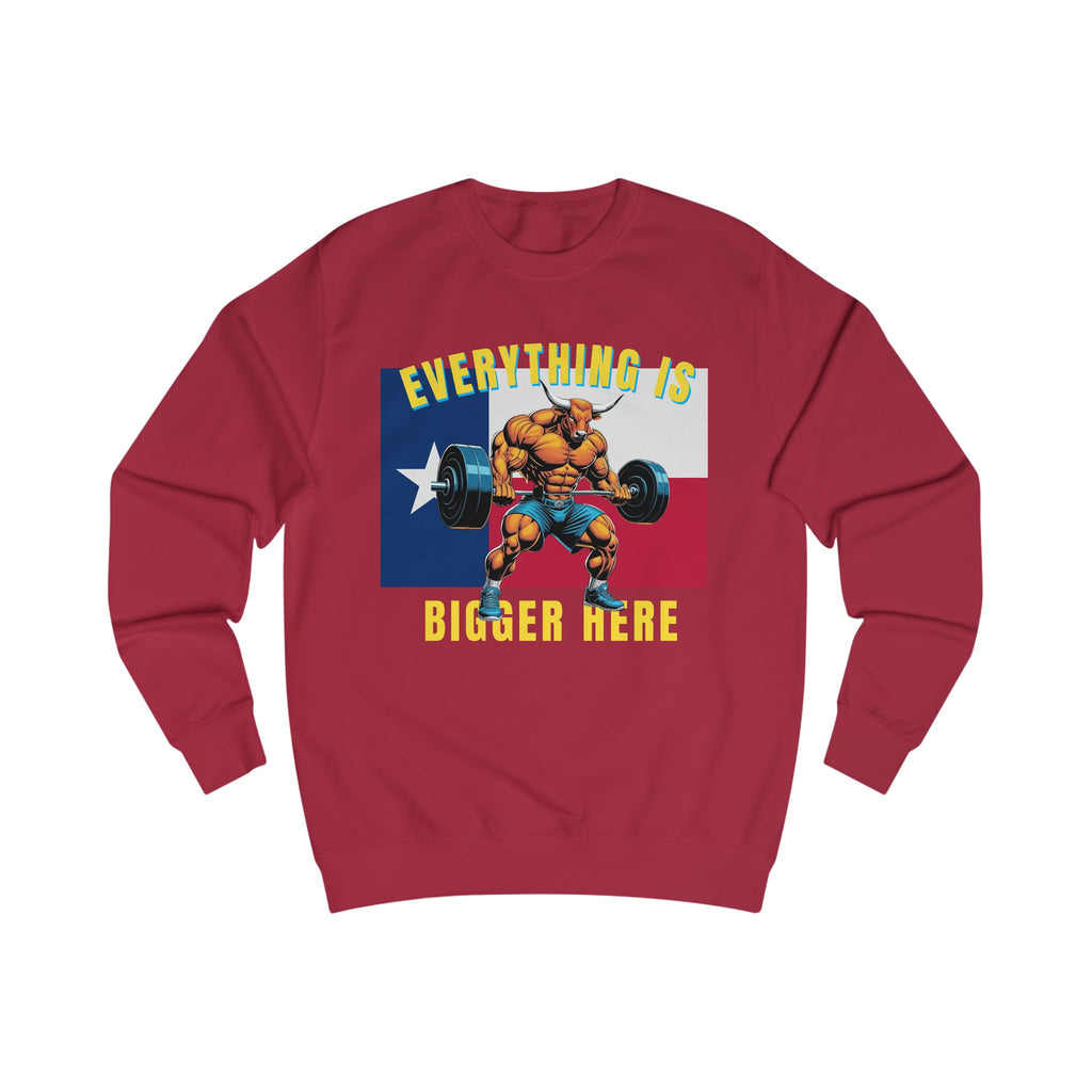 Texas Strong Powerlifting Sweatshirt – "Everything Is Bigger Here" Gym Pullover - Grizzly Bear Graphics
