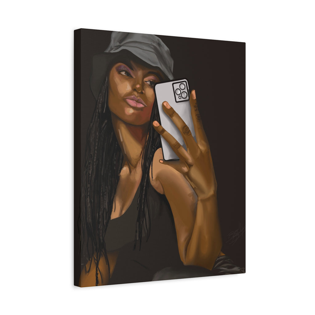 Selfie Girl Matte Canvas Wall Art — Modern Afrocentric Portrait - Grizzly Bear Graphics