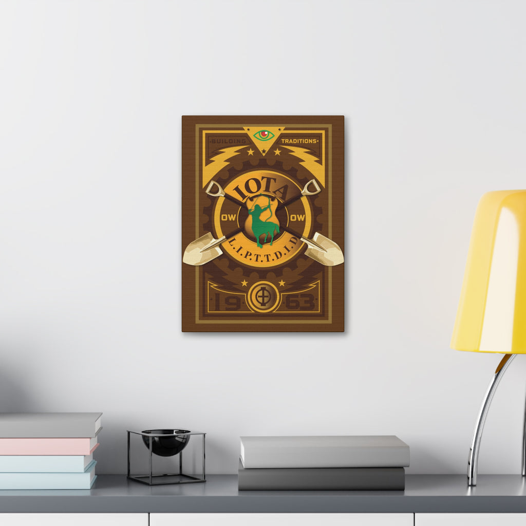 Iota Fraternity Crest Canvas Wall Art – Vintage 1963 Shovel Emblem