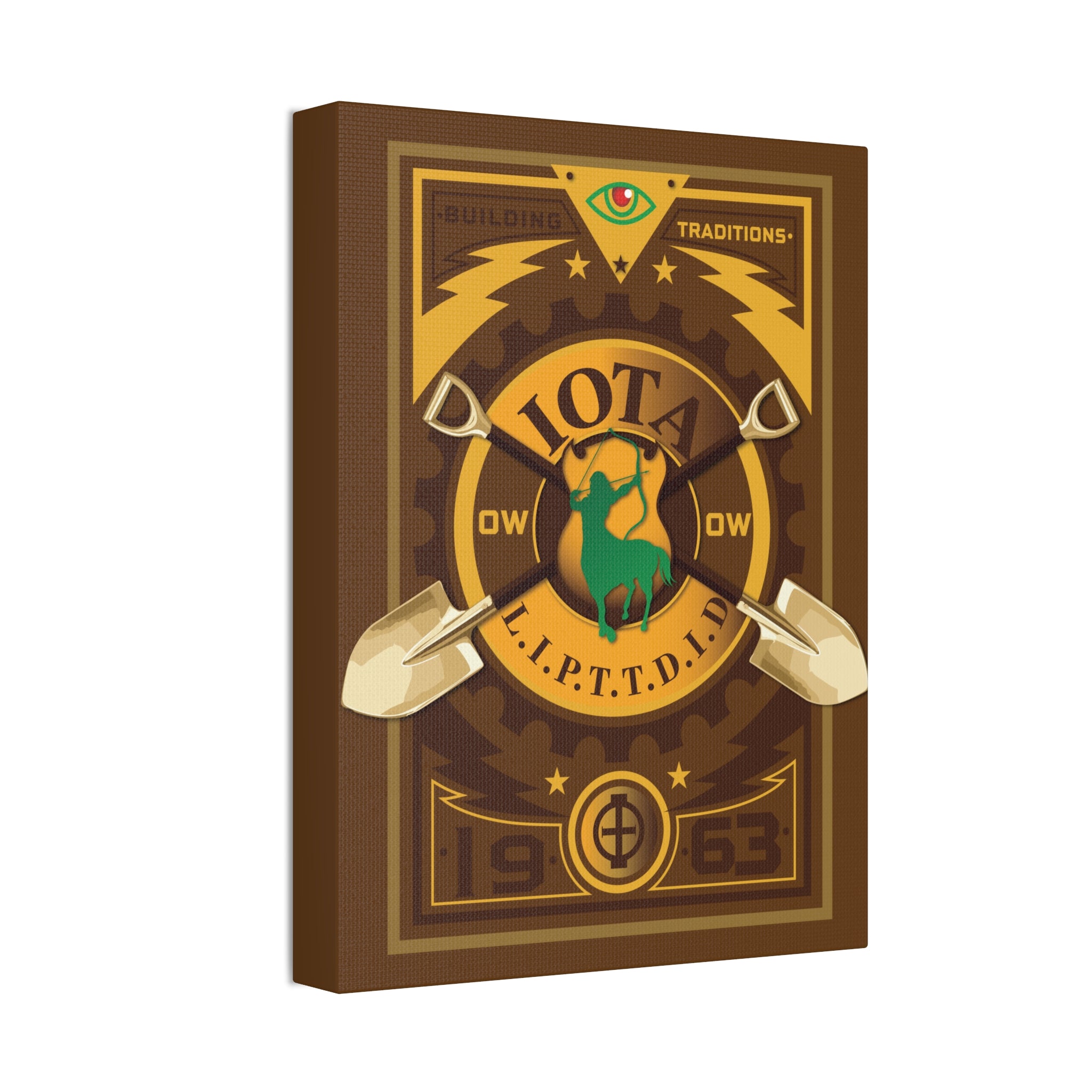 Iota Fraternity Crest Canvas Wall Art – Vintage 1963 Shovel Emblem