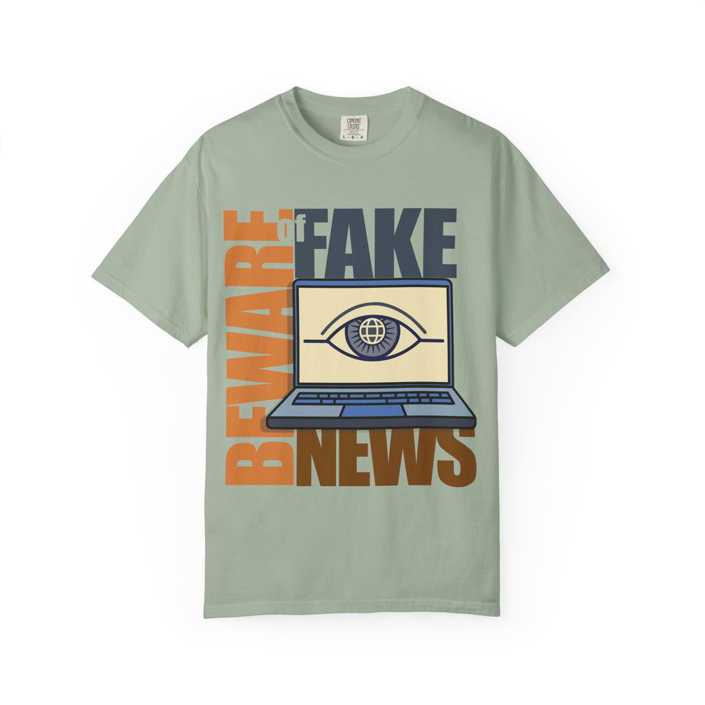 Beware Fake News T-Shirt — Graphic Laptop Eye Design