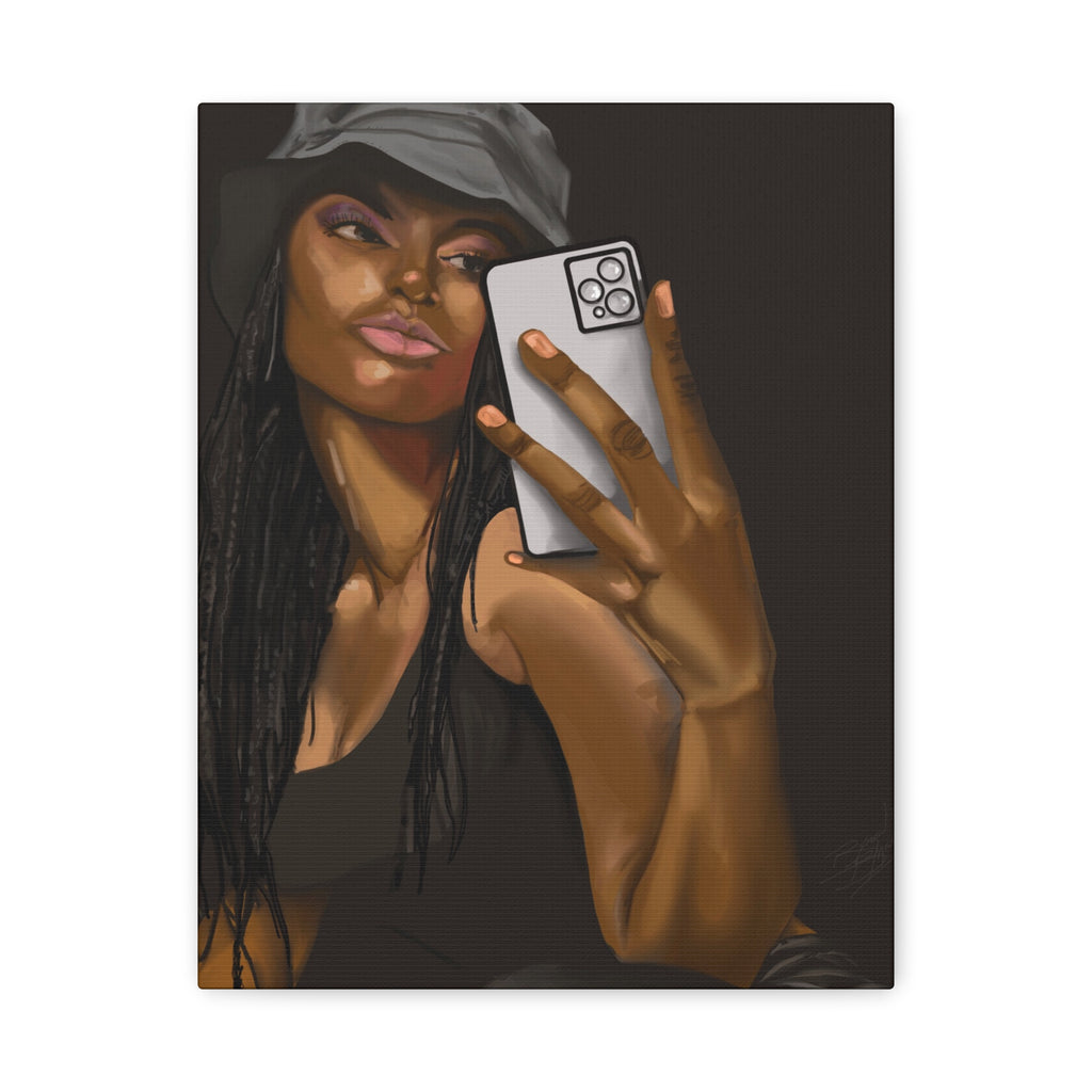 Selfie Girl Matte Canvas Wall Art — Modern Afrocentric Portrait - Grizzly Bear Graphics