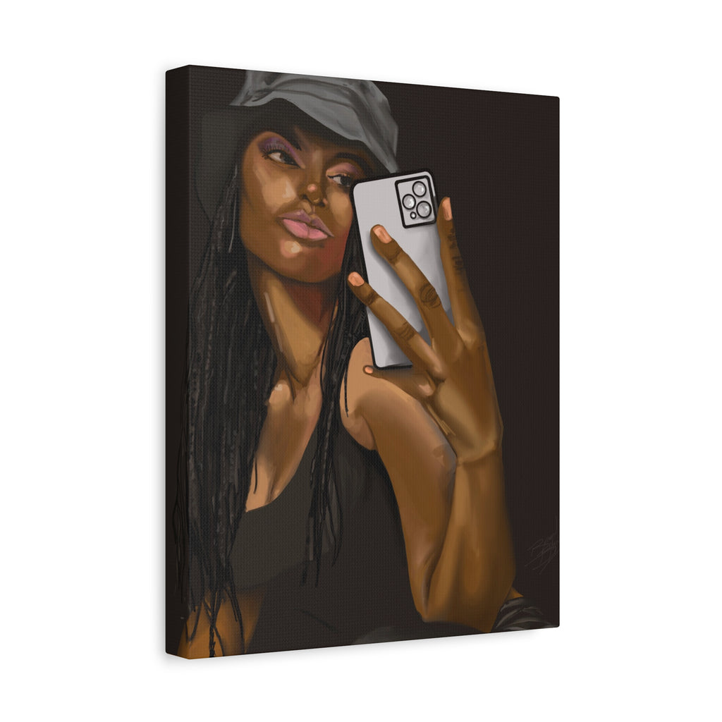 Selfie Girl Matte Canvas Wall Art — Modern Afrocentric Portrait - Grizzly Bear Graphics