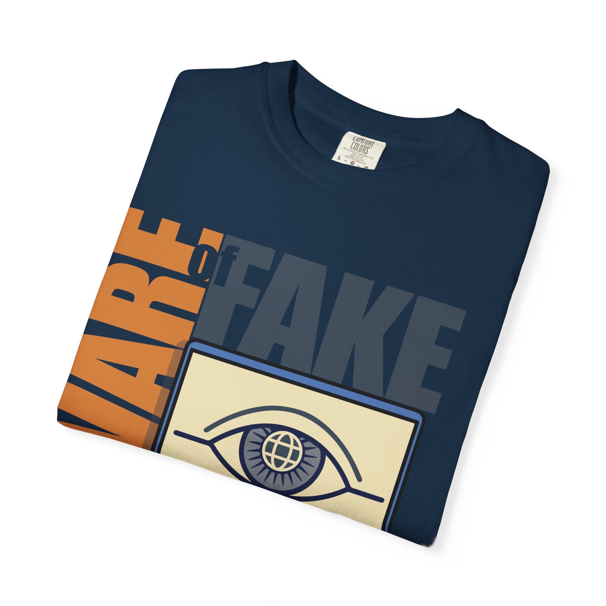 Beware Fake News T-Shirt — Graphic Laptop Eye Design