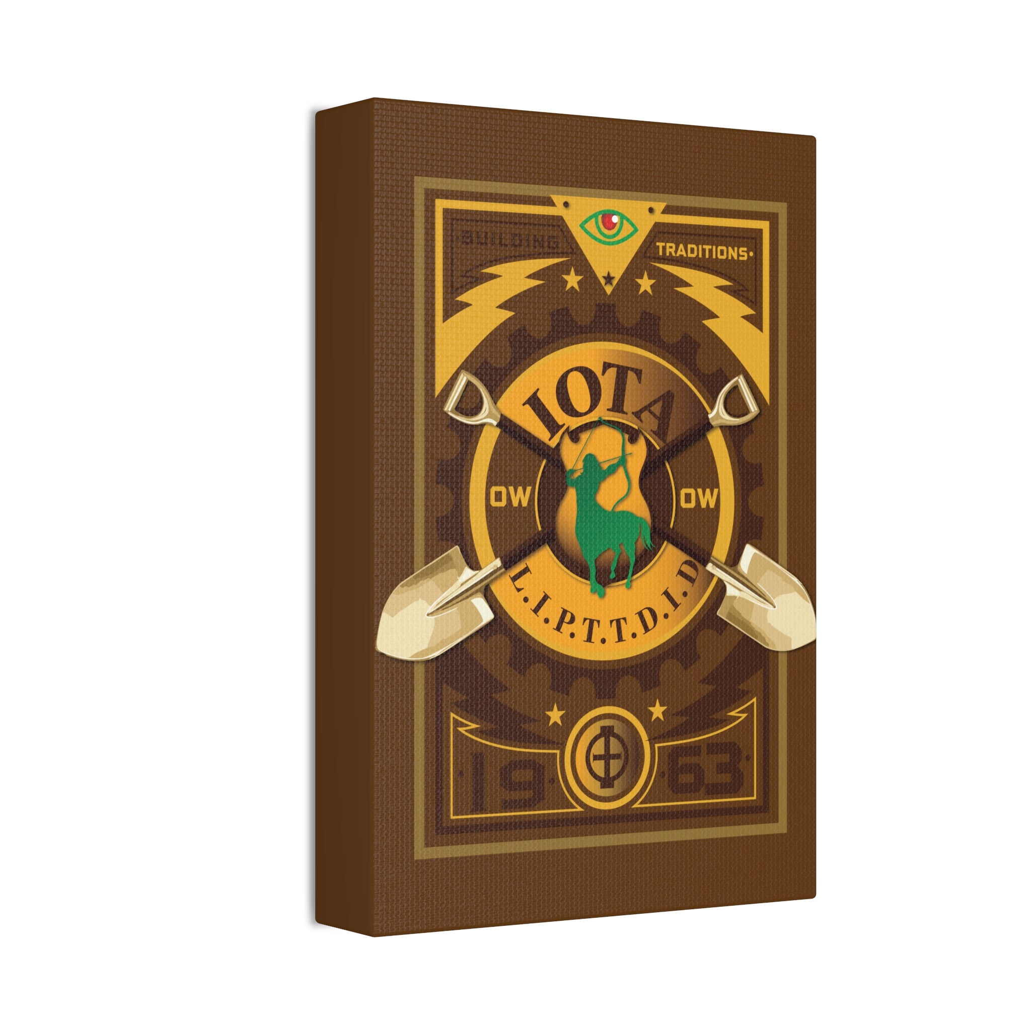 Iota Fraternity Crest Canvas Wall Art – Vintage 1963 Shovel Emblem