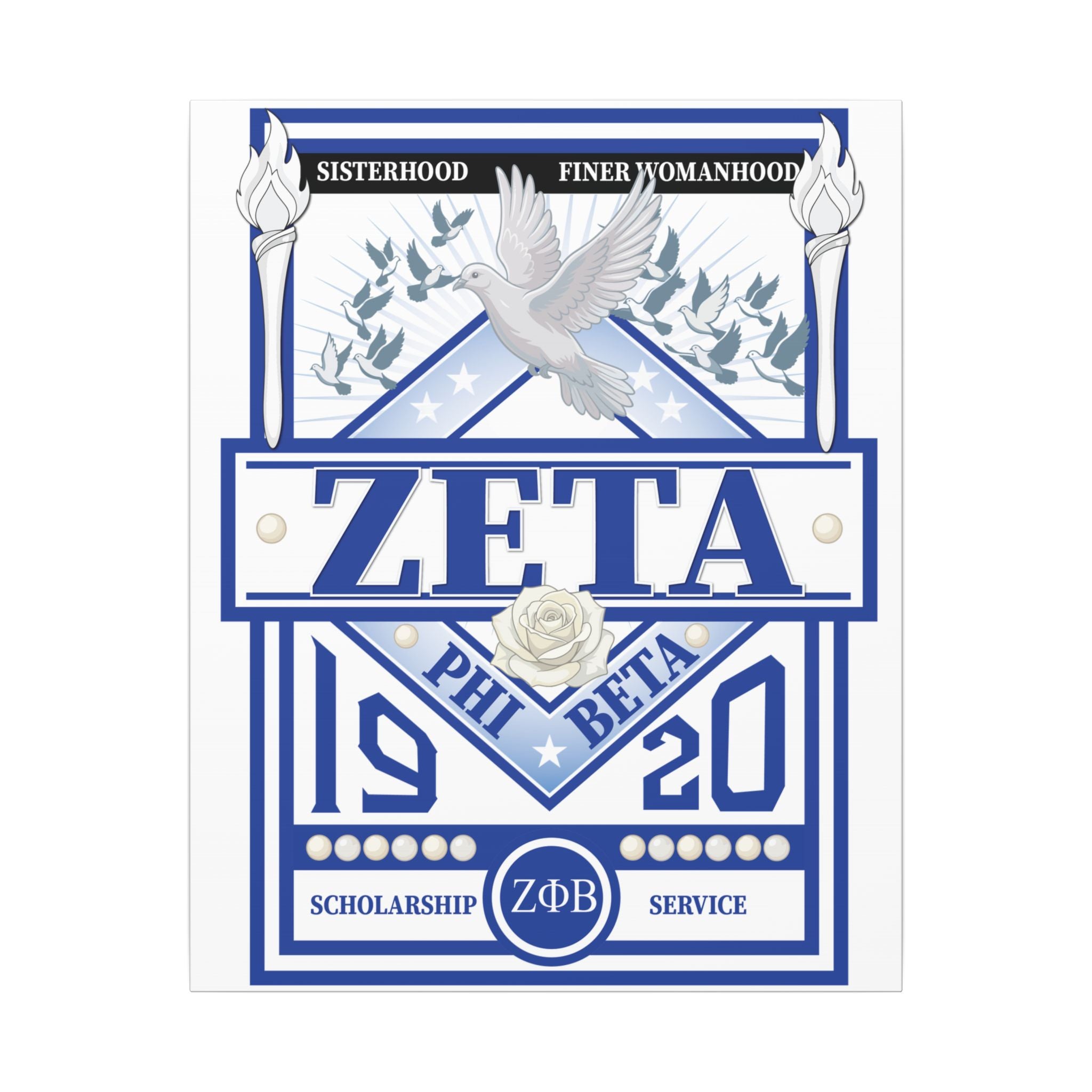 Zeta Phi Beta Sorority canvas print featuring grizzly bear graphics on a high-quality canvas by Printify.