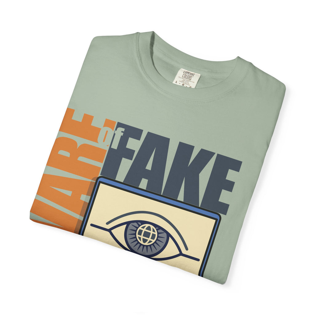 Beware Fake News T-Shirt — Graphic Laptop Eye Design
