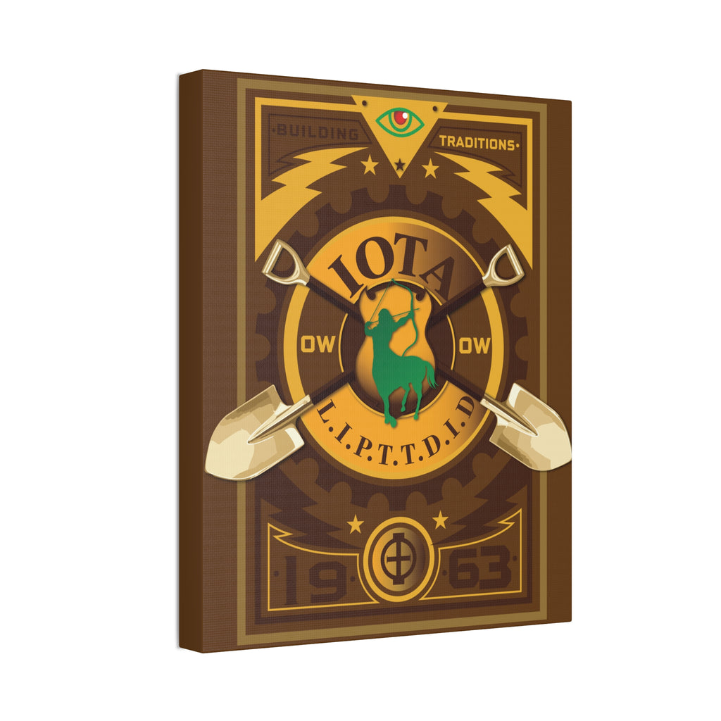 Iota Fraternity Crest Canvas Wall Art – Vintage 1963 Shovel Emblem