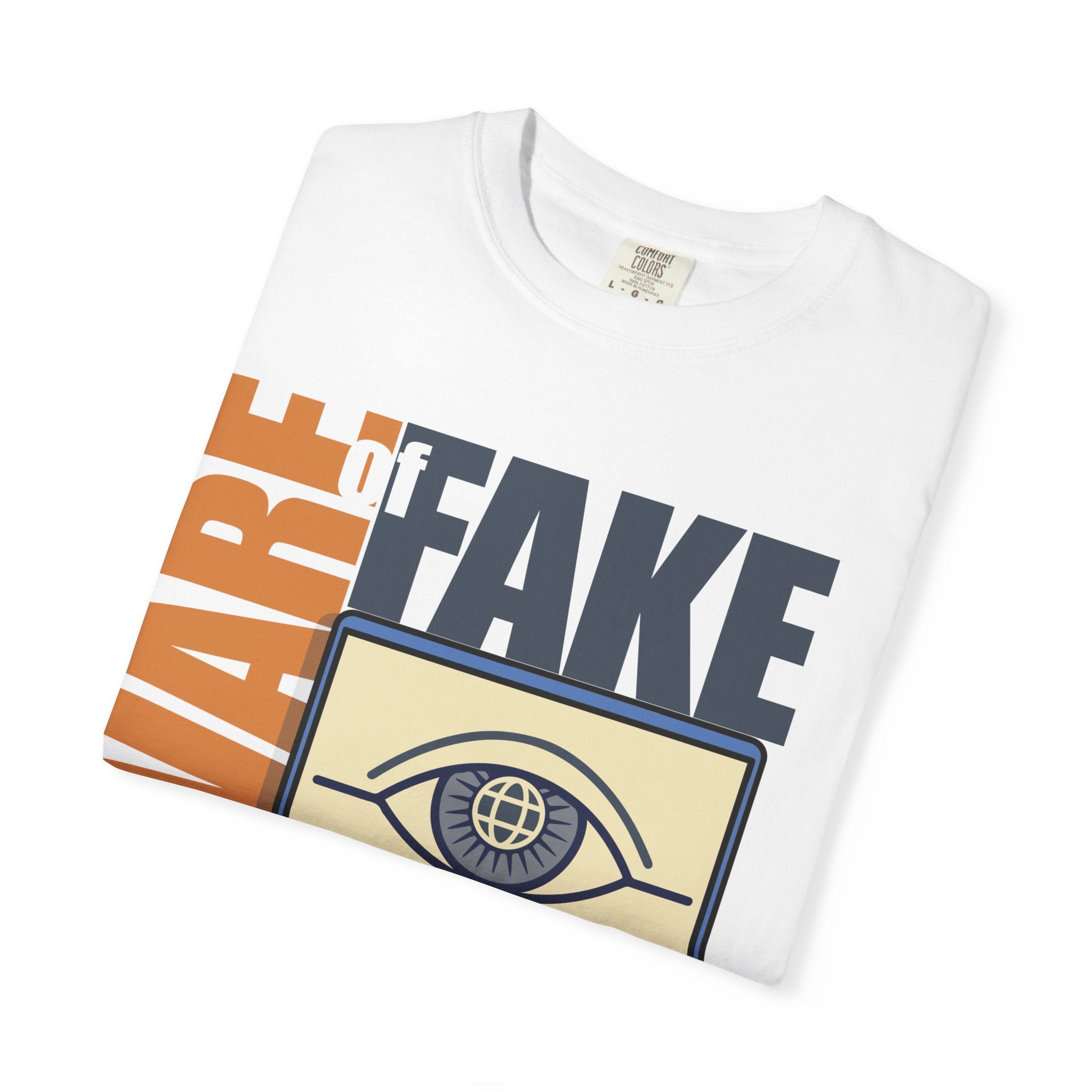 Beware Fake News T-Shirt — Graphic Laptop Eye Design