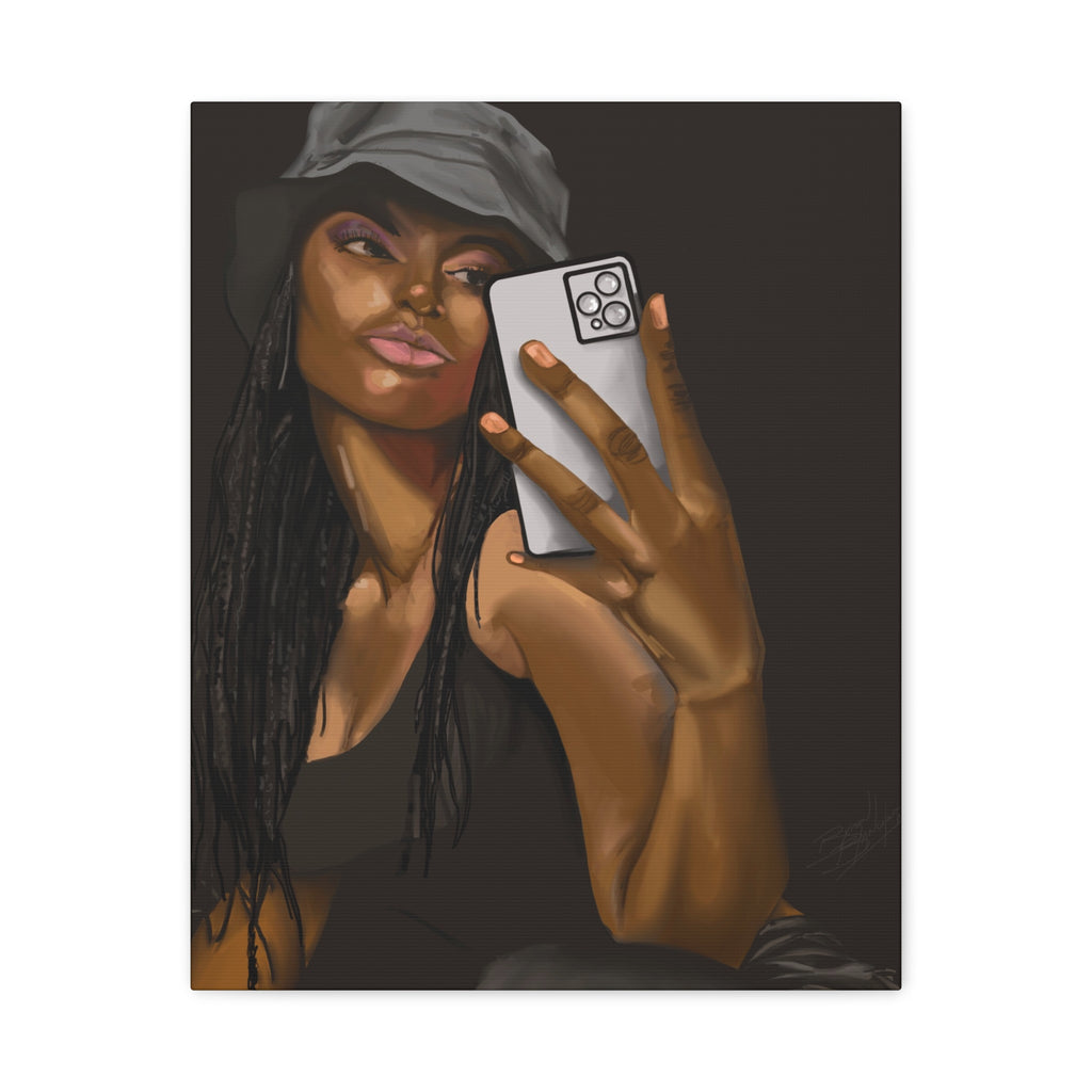 Selfie Girl Matte Canvas Wall Art — Modern Afrocentric Portrait - Grizzly Bear Graphics
