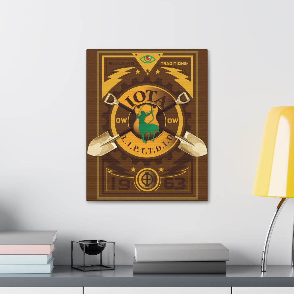 Iota Fraternity Crest Canvas Wall Art – Vintage 1963 Shovel Emblem