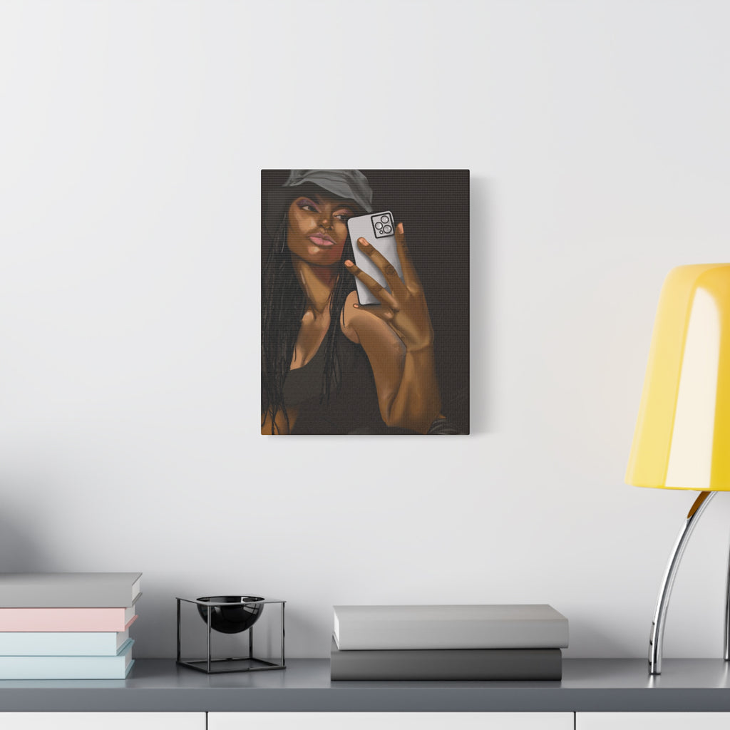 Selfie Girl Matte Canvas Wall Art — Modern Afrocentric Portrait - Grizzly Bear Graphics