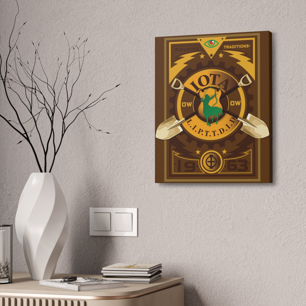 Iota Fraternity Crest Canvas Wall Art – Vintage 1963 Shovel Emblem