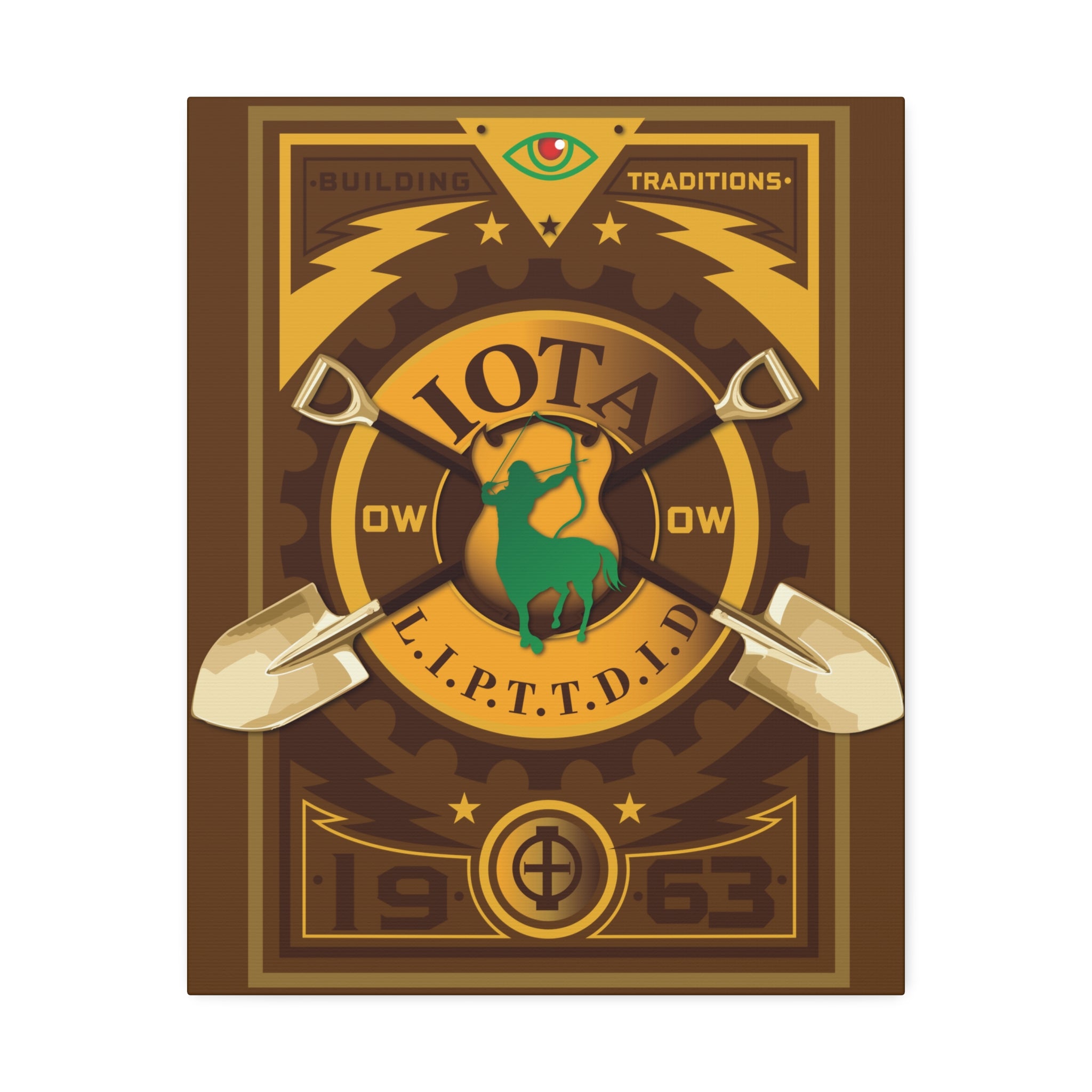 Iota Fraternity Crest Canvas Wall Art – Vintage 1963 Shovel Emblem