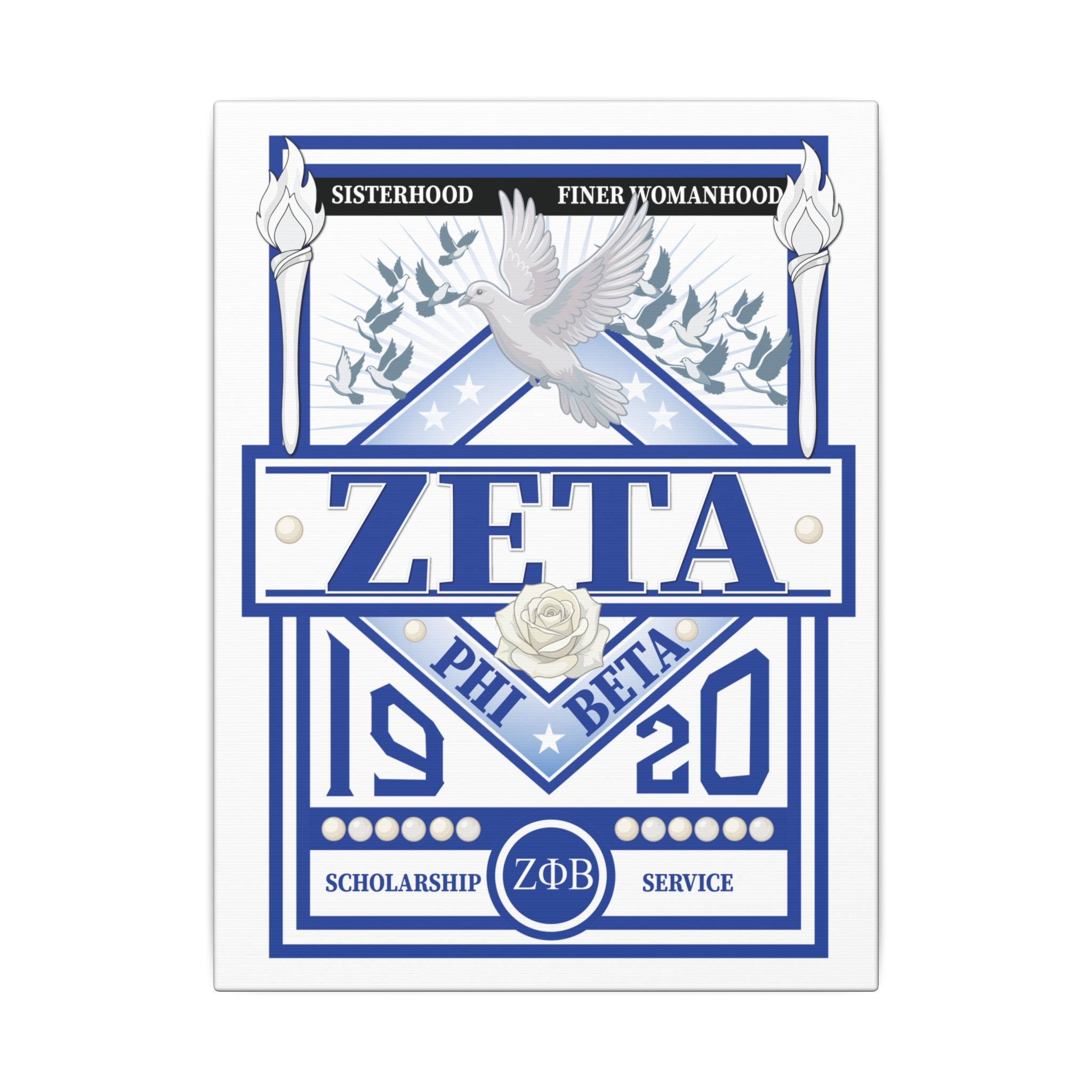 Zeta Phi Beta Sorority canvas print featuring grizzly bear graphics, printed on high-quality canvas by Printify.
