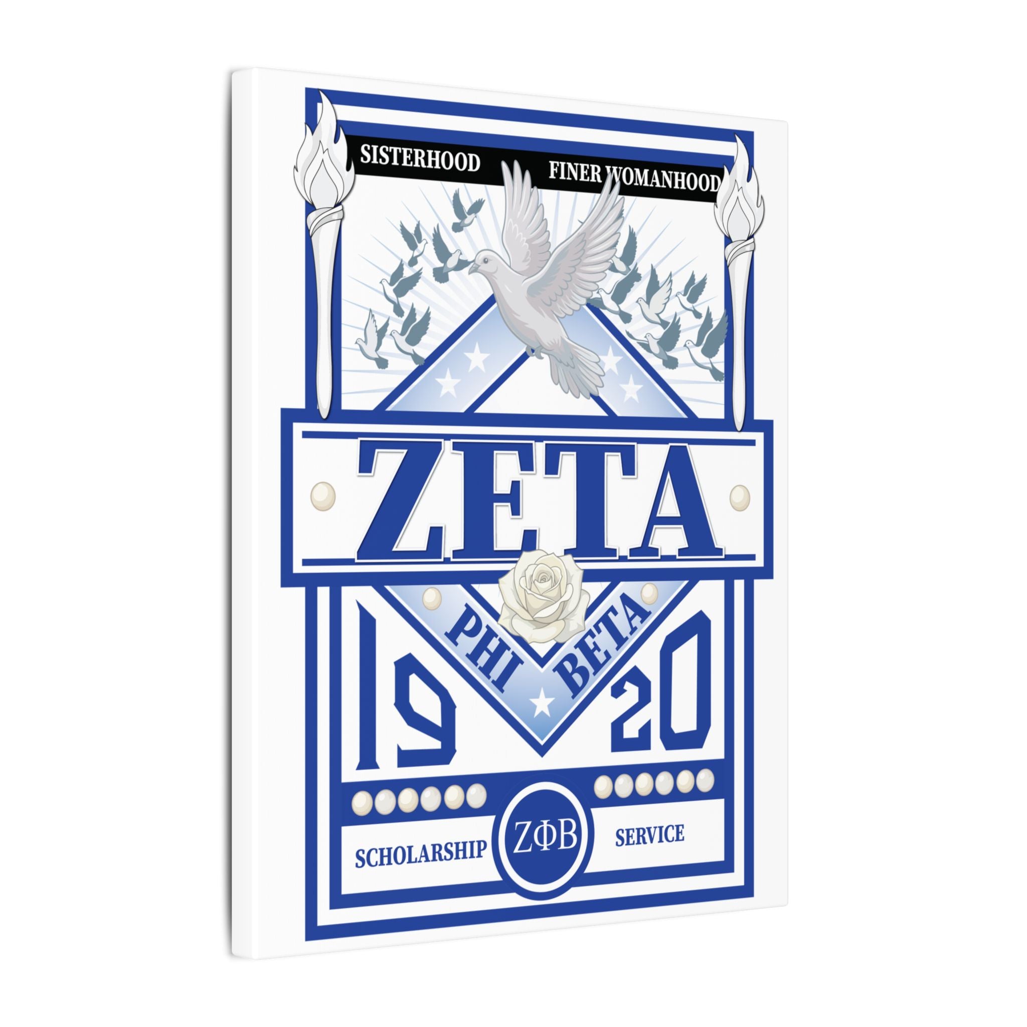 Zeta Phi Beta Sorority canvas print featuring grizzly bear graphics, printed on high-quality canvas by Printify.