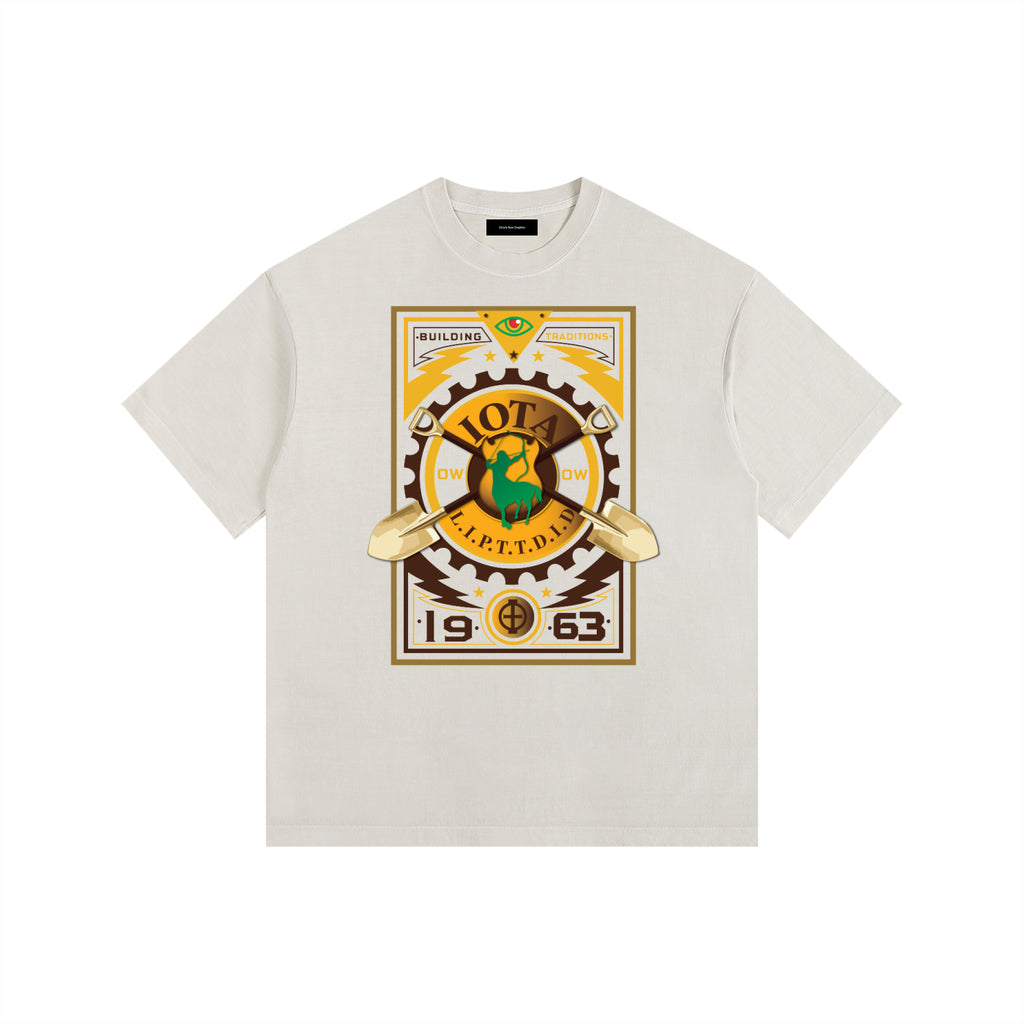 Iota Phi Theta vintage washed oversized cotton T-shirt by ODMPOD, featuring a relaxed fit and casual style.