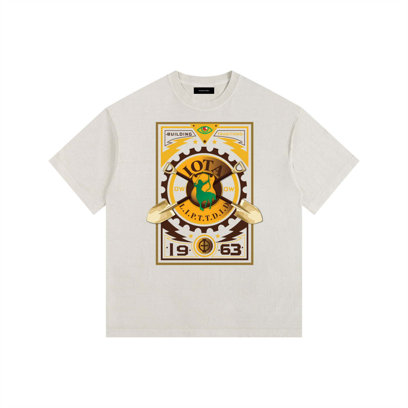 Iota Phi Theta vintage washed oversized cotton T-shirt by ODMPOD, featuring a relaxed fit and casual style.