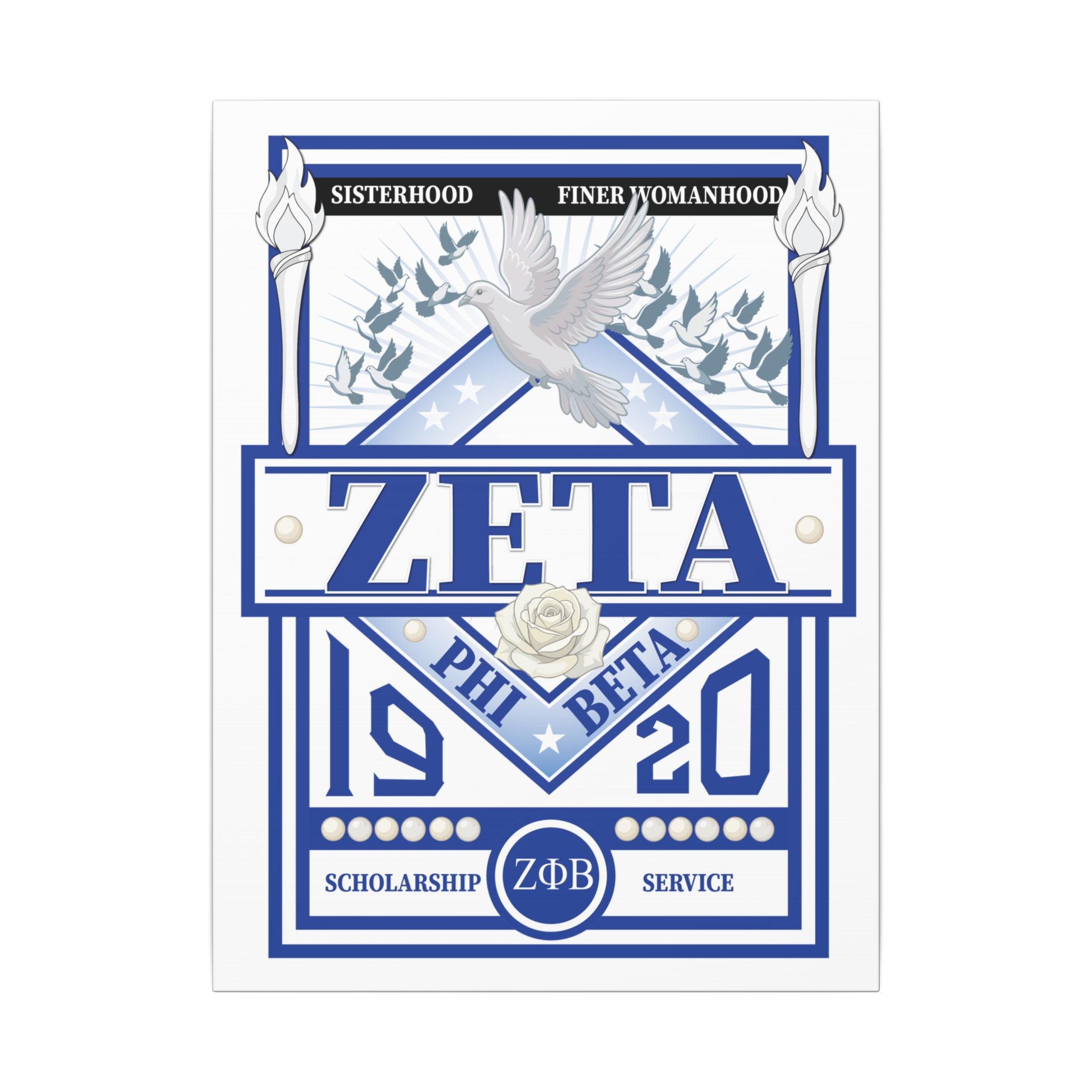 Zeta Phi Beta Sorority canvas print featuring grizzly bear graphics on a durable canvas by Printify.