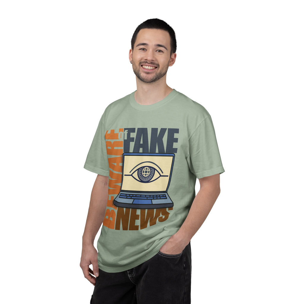 Beware Fake News T-Shirt — Graphic Laptop Eye Design