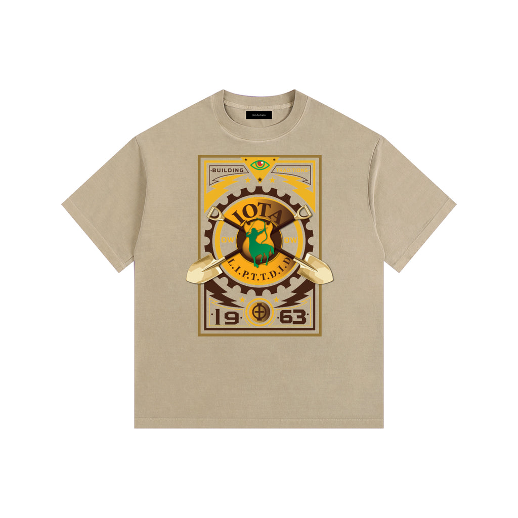 ODMPOD Iota Phi Theta vintage washed oversized cotton T-shirt with graphic logo and relaxed fit, casual streetwear style