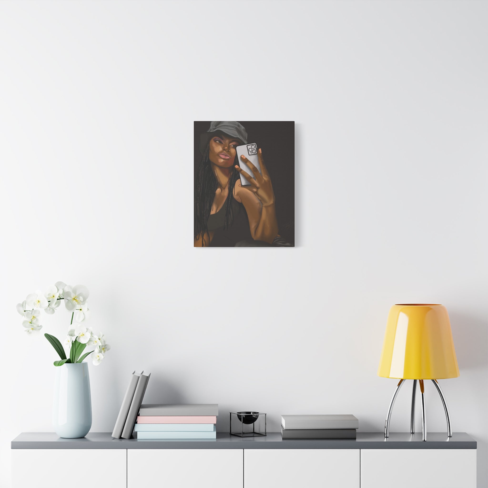Selfie Girl Matte Canvas Wall Art — Modern Afrocentric Portrait - Grizzly Bear Graphics