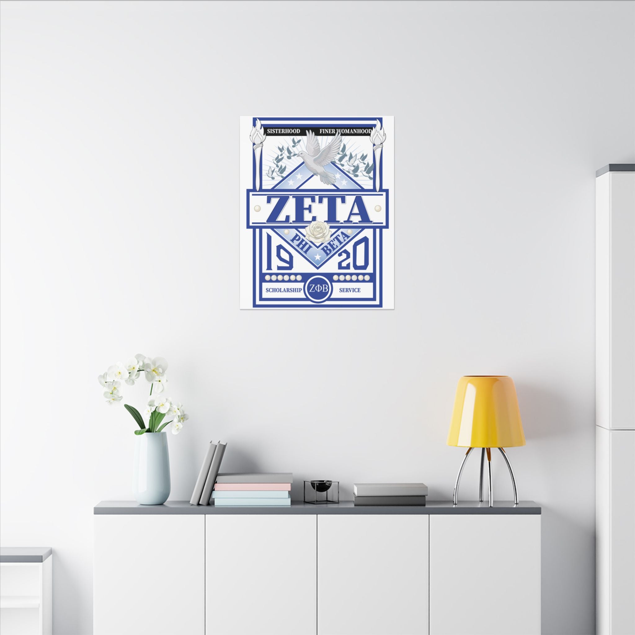 Zeta Phi Beta Sorority canvas print featuring grizzly bear graphics, printed on high-quality canvas by Printify.