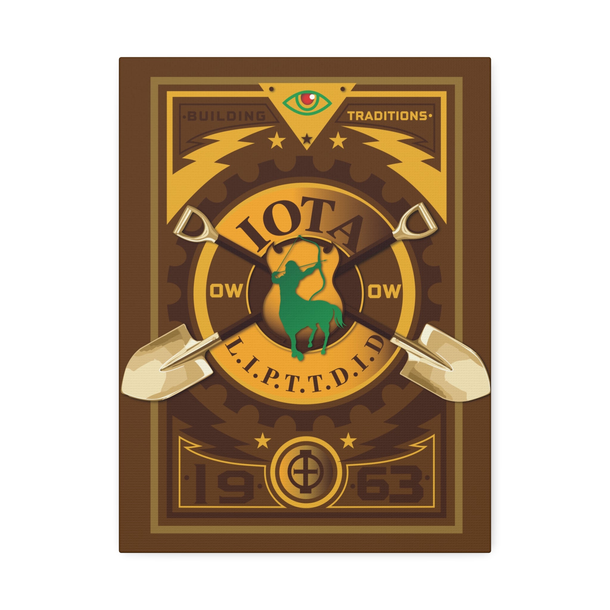 Iota Fraternity Crest Canvas Wall Art – Vintage 1963 Shovel Emblem