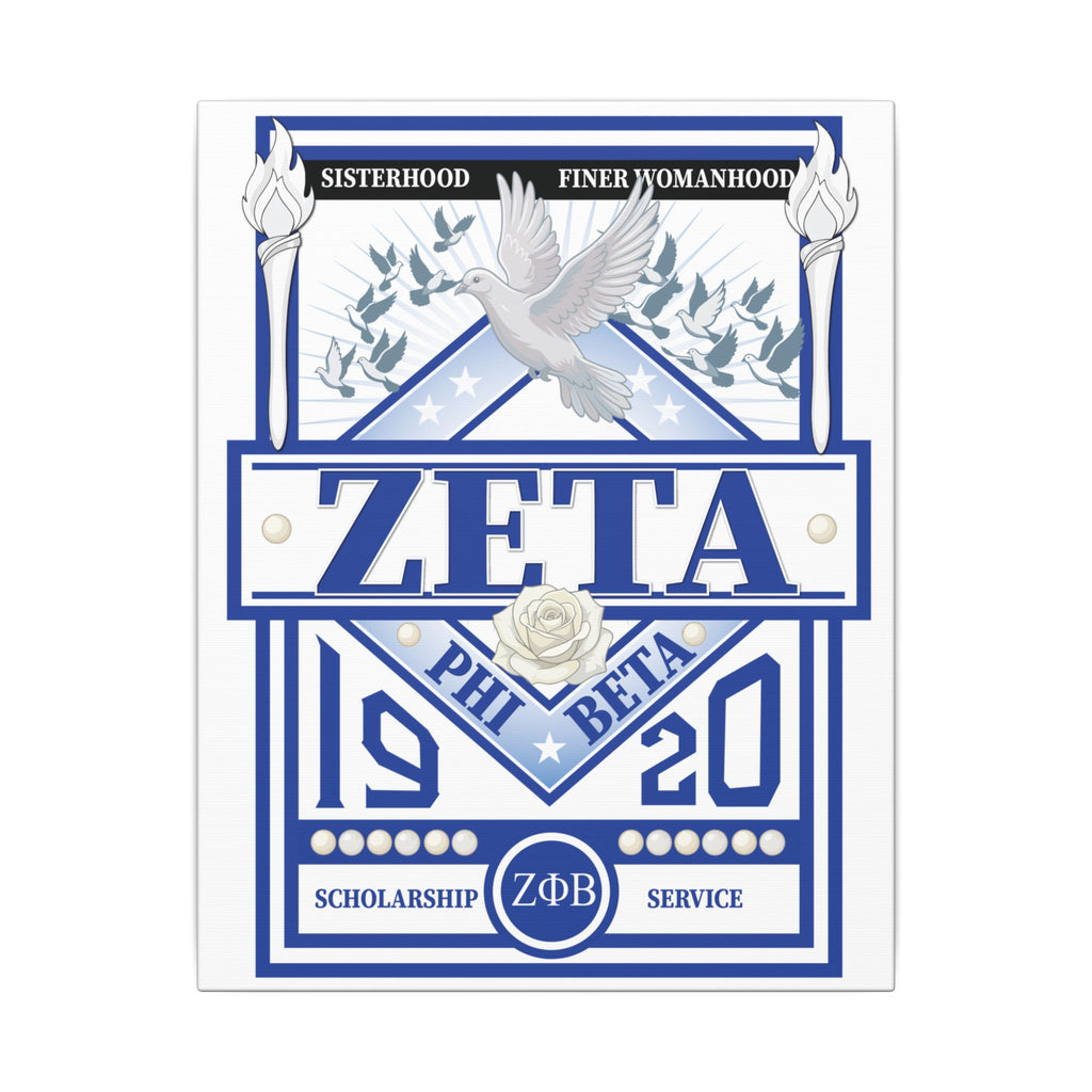 Zeta Phi Beta Sorority canvas print featuring a grizzly bear graphic on a decorative wall art piece.