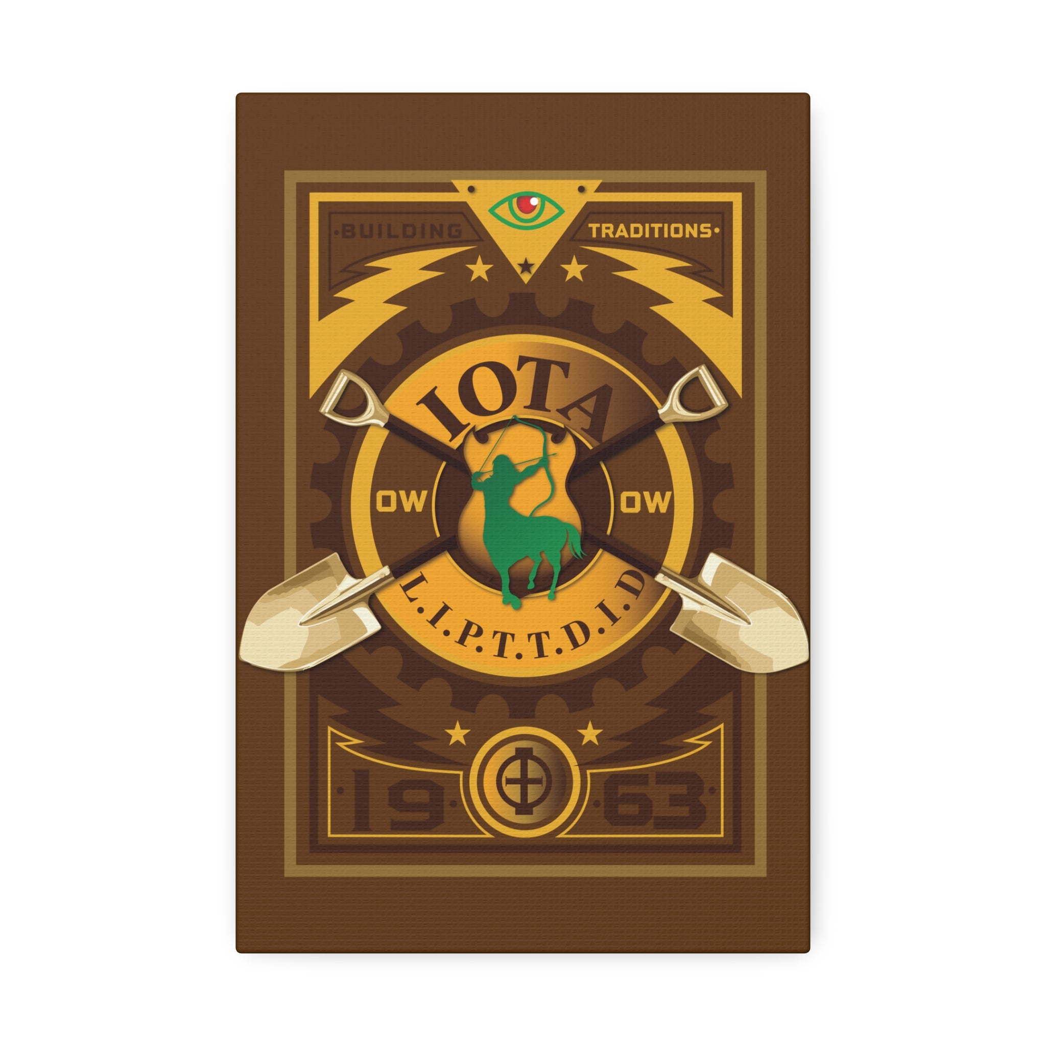 Iota Fraternity Crest Canvas Wall Art – Vintage 1963 Shovel Emblem