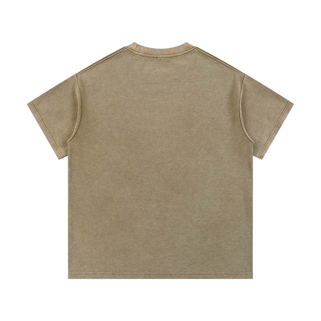 Old School Hip Hop Mineral Wash Waffle Knit T-Shirt - Grizzly Bear Graphics