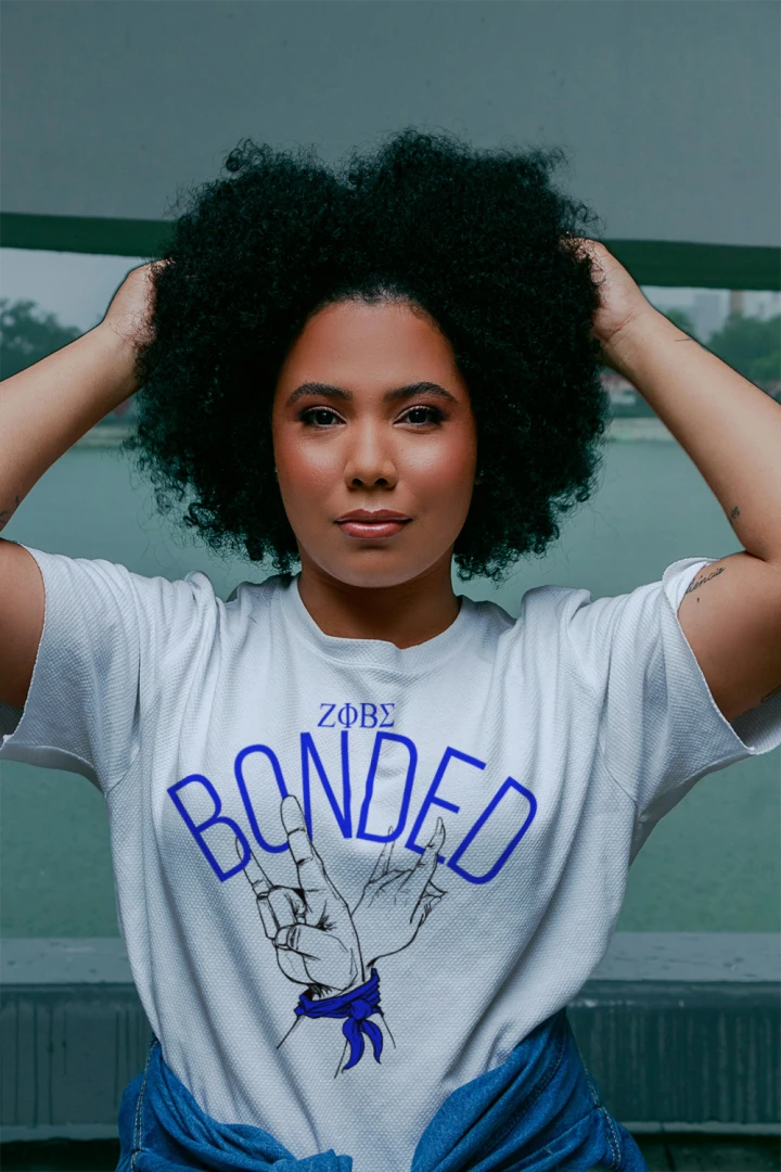 Zeta Phi Beta Bonded Crop Bella T-shirt by Grizzly Bear Graphics, featuring a stylish women's crop tee with Zeta Phi Beta design.