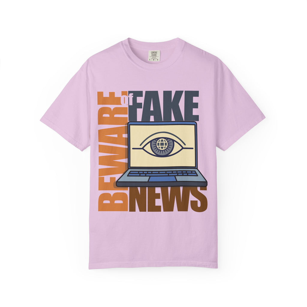 Beware Fake News T-Shirt — Graphic Laptop Eye Design