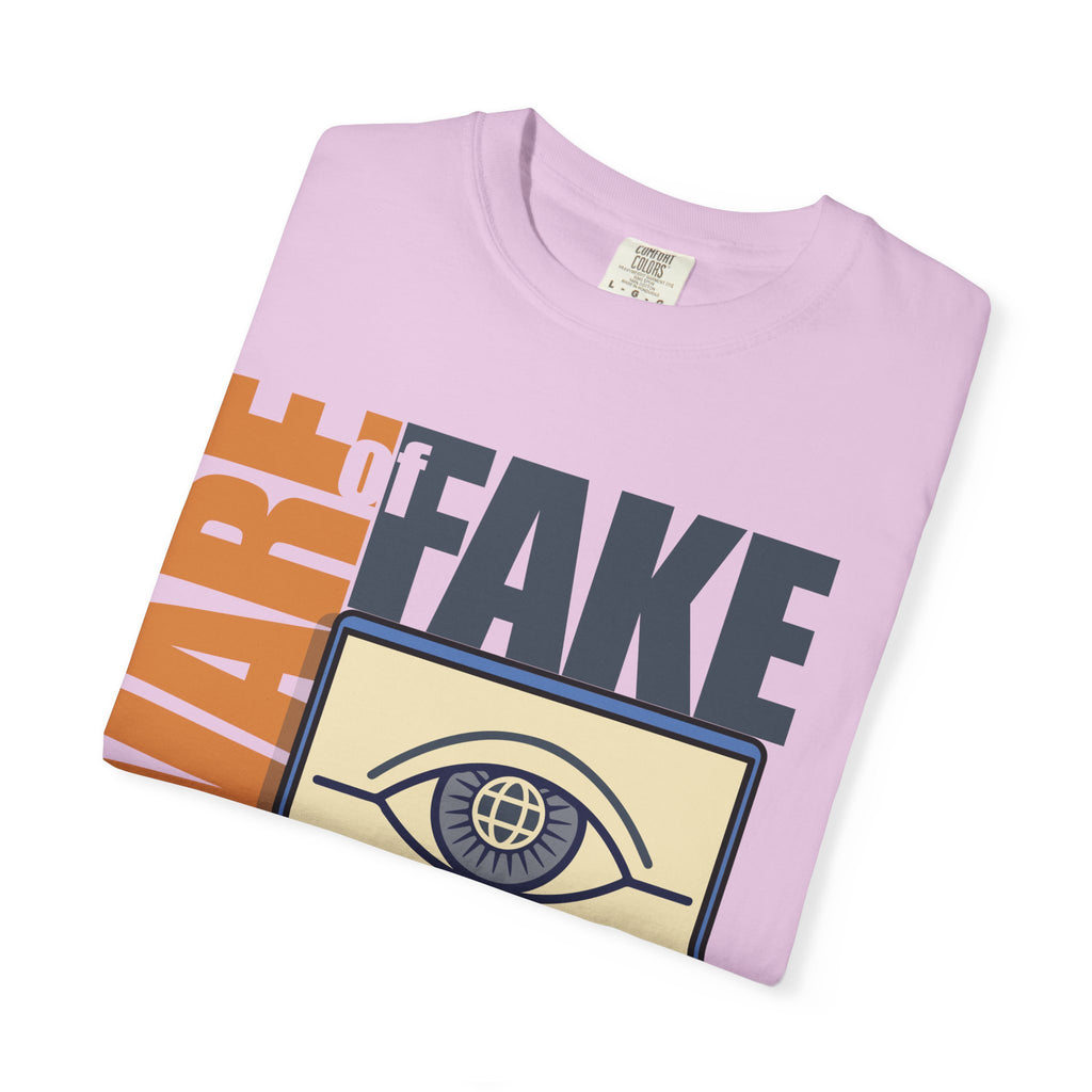 Beware Fake News T-Shirt — Graphic Laptop Eye Design