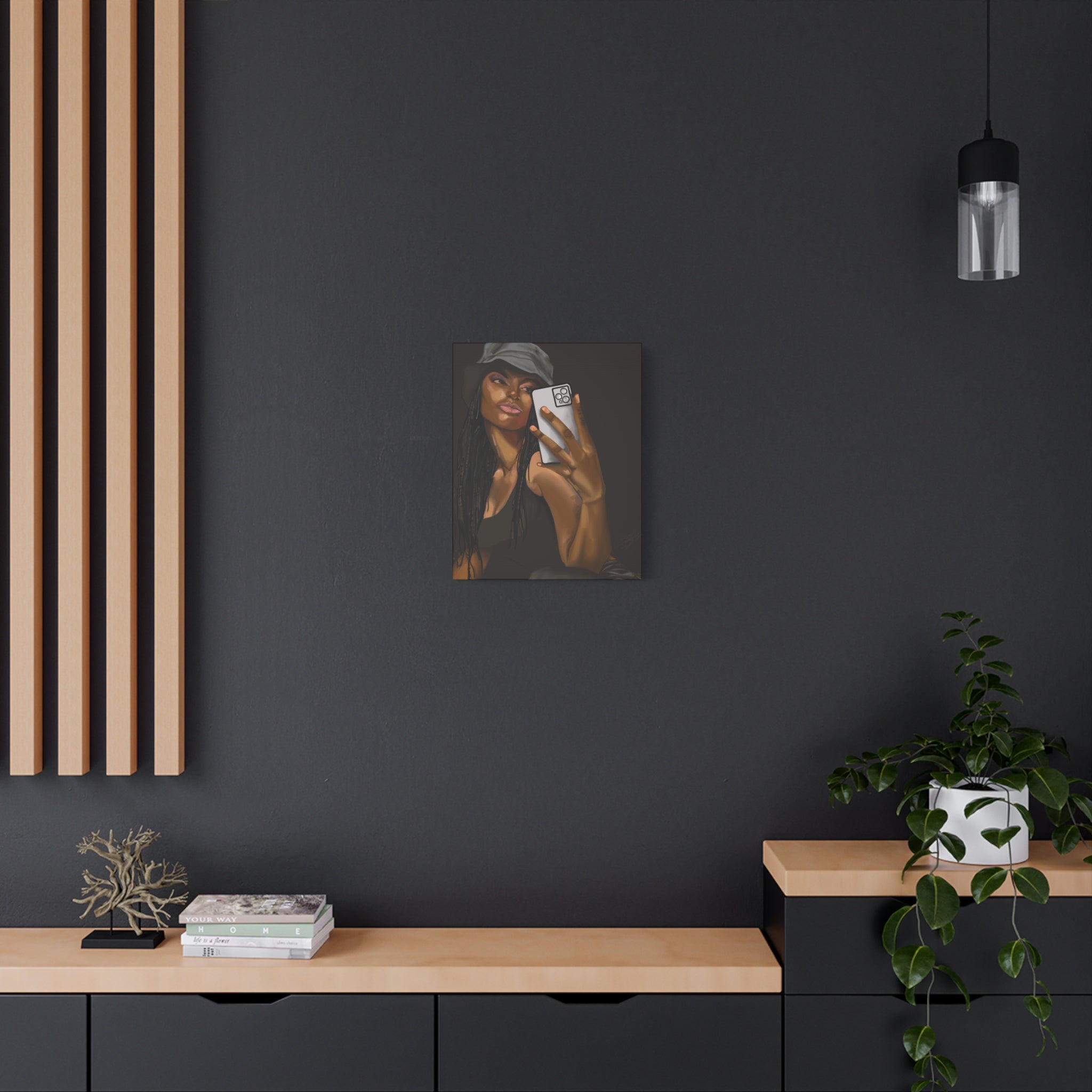 Selfie Girl Matte Canvas Wall Art — Modern Afrocentric Portrait - Grizzly Bear Graphics