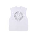 ODMPOD Gym Life Raw Edge Cotton Tank Top displayed flat, showing its sleeveless design and raw edge details.