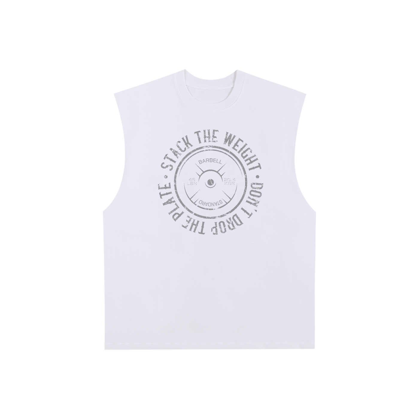 ODMPOD Gym Life Raw Edge Cotton Tank Top displayed flat, showing its sleeveless design and raw edge details.