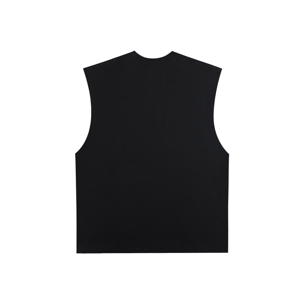 ODMPOD Gym Life raw edge cotton tank top displayed on a mannequin, showcasing its casual fit and raw edge design.