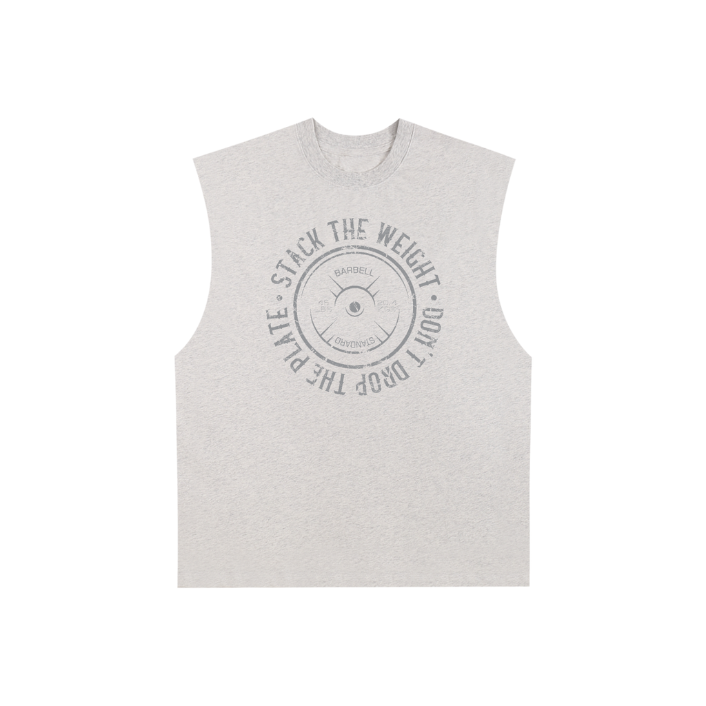 ODMPOD Gym Life Raw Edge Cotton Tank Top, front view showing sleeveless design and casual fit for workout or casual wear.