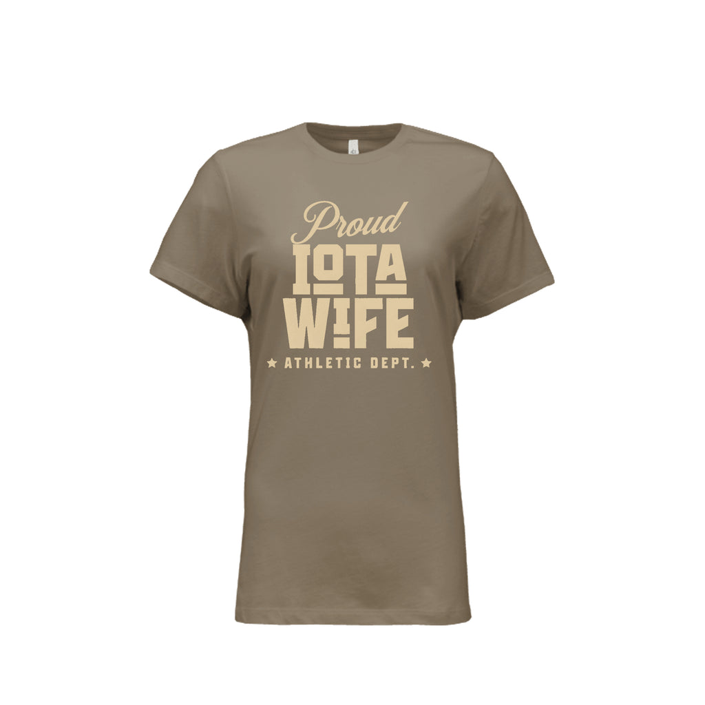 Brown Iota Wife T-Shirt by Grizzly Bear Graphics featuring a stylish graphic design on the front.